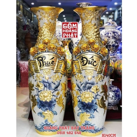 Lục bình Phúc Đức dát vàng cao cấp Bát Tràng 1m4