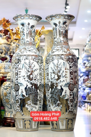 Lục bình sứ tứ quý mạ vàng cao cấp men tràm cổ 1m4