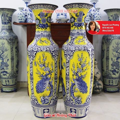 Lục bình tứ quý men vàng hoàng gia Bát Tràng 1m4