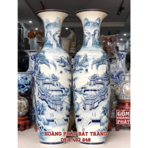Lục bình sứ Tùng chùa sơn thủy vẽ kỹ men tràm cổ Bát Tràng cao 1m75