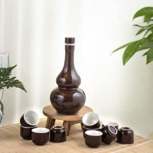Nậm rượu hồ lô men nâu bóng Bát Tràng
