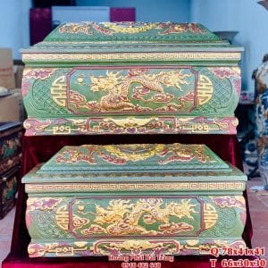 Quách tiểu sành Rồng phình xanh lục dát vàng cỡ Đại