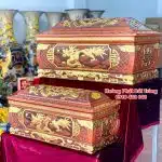 Quách tiểu sành rồng phình nâu dát vàng mái Vòm