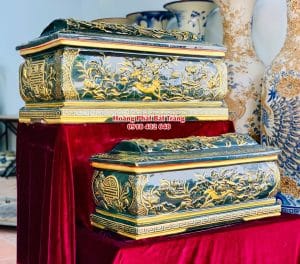 Quách tiểu sứ hoa sen xanh lục bảo nhũ vàng