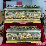 Tiểu quách sứ hoa sen xanh lục nhũ vàng mái Vòm cỡ Đại