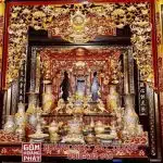 Bộ đồ thờ dát vàng men rạn đắp nổi Bát Tràng