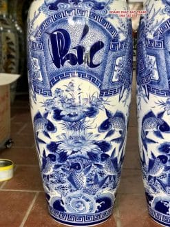 Lục bình sứ Phúc Đức men lam khử cao cấp 1m4