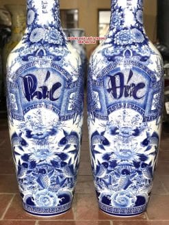 Lục bình sứ Phúc Đức men lam khử cao cấp 1m4