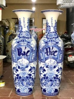 Lục bình sứ Phúc Đức men lam khử cao cấp 1m4