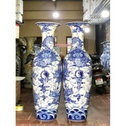 Lục bình sứ Ngũ Long Chầu Nguyệt men lam khử cao cấp 1m4
