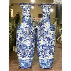 Lục bình sứ tứ linh men lam khử 1m4