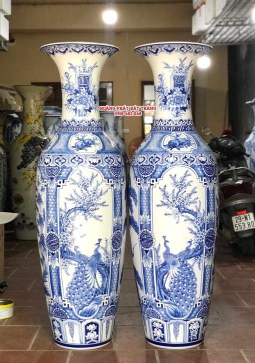Lục bình sứ tứ quý men lam khử cao cấp 1m4