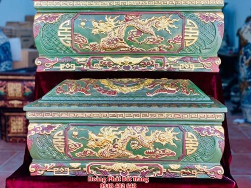 Quách tiểu sành rồng phình xanh lục dát vàng mái Vòm 2