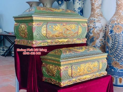 Quách tiểu sành rồng phình xanh lục dát vàng mái Vòm 1