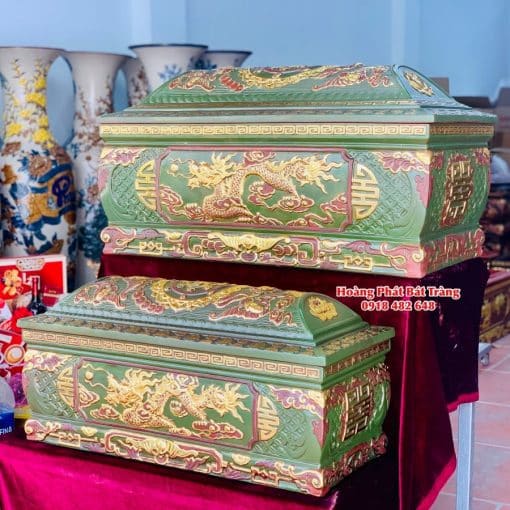 Quách tiểu sành rồng phình xanh lục dát vàng mái Vòm 4