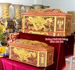 Quách tiểu sành bát giác rồng dát vàng cỡ Đại