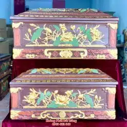 Quách tiểu sành hoa sen lá xanh dát vàng chân vuông QTSA126