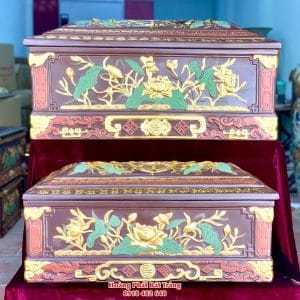 Quách tiểu sành hoa sen lá xanh dát vàng chân vuông QTSA126