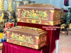 Quách tiểu sành hoa sen lá xanh dát vàng chân vuông QTSA126