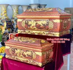 Quách tiểu sành rồng nâu đỏ phình dát vàng mái Vòm 2