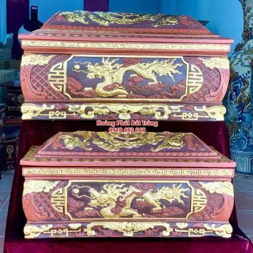 Quách tiểu sành rồng nâu đỏ phình dát vàng mái Vòm QTSA130