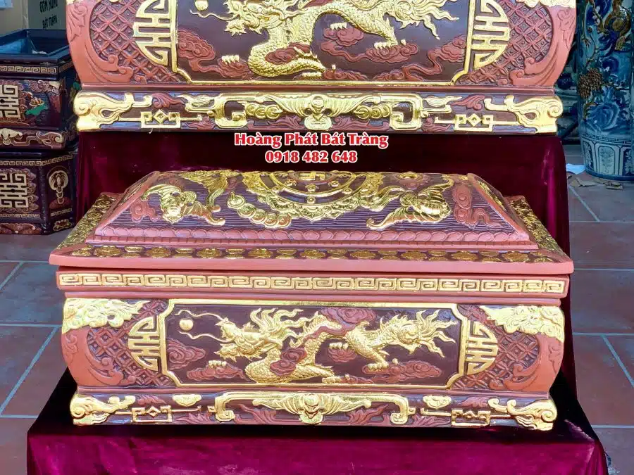 Quách tiểu sành mới nhất 2024 rồng nâu đỏ phình dát vàng mái Vòm 4