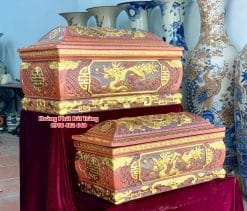 Quách tiểu sành rồng nâu đỏ phình dát vàng mái Vòm