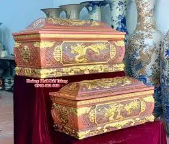 Quách tiểu sành rồng nâu đỏ phình dát vàng mái Vòm