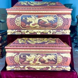 Quách tiểu sành rồng nâu đỏ phình dát vàng mái Vòm QTSA130