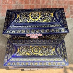 Quách tiểu sứ sen đứng lam xám nhũ vàng mái Vòm 3