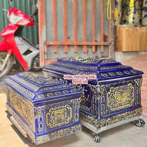 Quách tiểu sứ sen đứng lam xám nhũ vàng mái Vòm 2