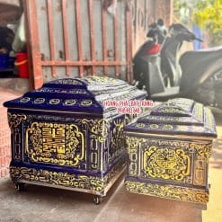 Quách tiểu sứ sen đứng lam xám nhũ vàng mái Vòm 1