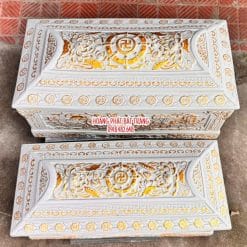 Quách tiểu sứ sen đứng màu trắng nhũ vàng cỡ Đại 1