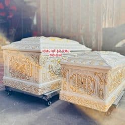 Quách tiểu sứ sen đứng màu trắng nhũ vàng cỡ Đại 2