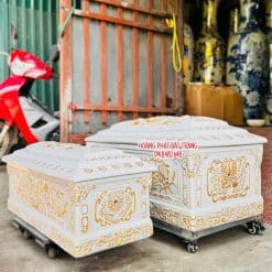 Quách tiểu sứ sen đứng màu trắng nhũ vàng cỡ Đại 3