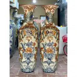 Lục bình sứ Phúc Đức men rạn đắp nổi kênh bong cao cấp