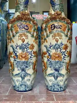 Lục bình sứ Phúc Đức men rạn đắp nổi kênh bong cao cấp