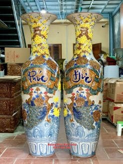 Lục bình sứ Phúc đức men rạn nổi mai vàng