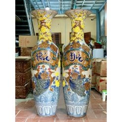 Lục bình sứ Phúc đức men rạn nổi mai vàng