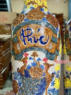 Lục bình sứ Phúc đức men rạn nổi mai vàng