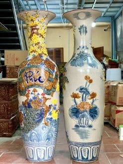 Lục bình sứ Phúc đức men rạn nổi mai vàng