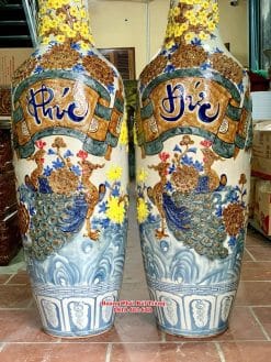 Lục bình sứ Phúc đức men rạn nổi mai vàng