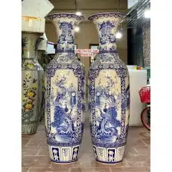 Lục bình sứ tứ quý men lam vẽ kỹ cao cấp