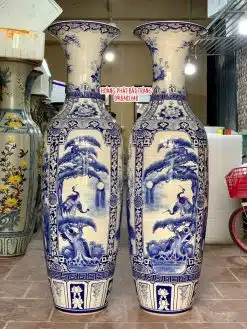 Lục bình sứ tứ quý men lam vẽ kỹ cao cấp