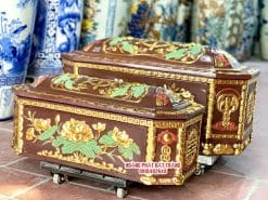 Quách tiểu sành bát giác sen xanh dát vàng cao cấp