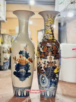 Lục bình sứ Phúc Đức men rạn đắp nổi hoa mai vàng