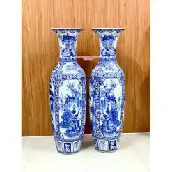 Lục bình sứ tứ quý men lam vẽ kỹ cao cấp