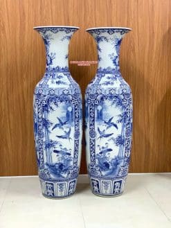 Lục bình sứ tứ quý men lam vẽ kỹ cao cấp