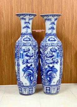 Lục bình sứ tứ quý men lam vẽ kỹ cao cấp