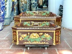 Quách tiểu sành bát giác lá xanh dát vàng cao cấp